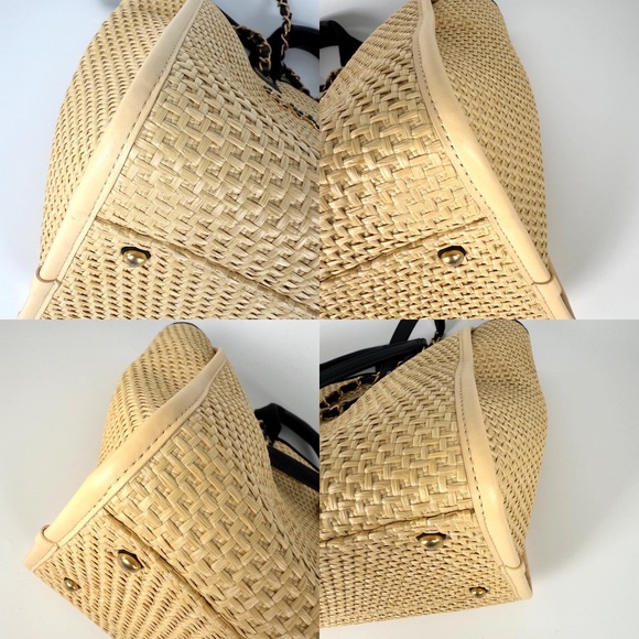 Authentic CHANEL Deauville Straw Raffia Calfskin Beige Large Shopping Tote - Picture 7 of 11